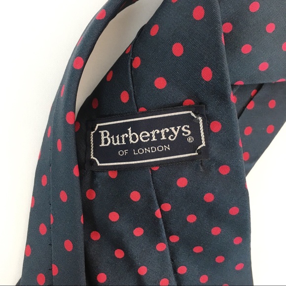 Vintage Burberry Silk Navy Red Polka Dot Tie - Picture 4 of 11